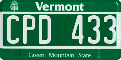 VT license plate CPD433