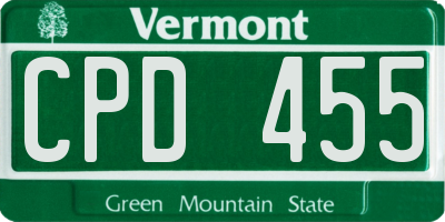 VT license plate CPD455