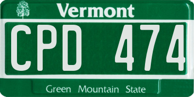 VT license plate CPD474