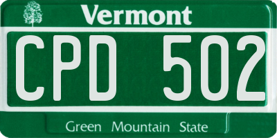 VT license plate CPD502