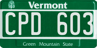VT license plate CPD603