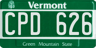 VT license plate CPD626