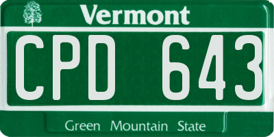 VT license plate CPD643