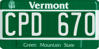 VT license plate CPD670
