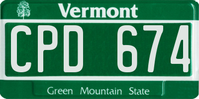 VT license plate CPD674