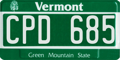 VT license plate CPD685