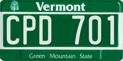 VT license plate CPD701