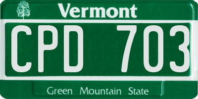 VT license plate CPD703
