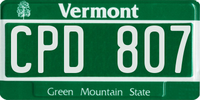 VT license plate CPD807