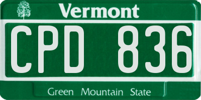 VT license plate CPD836