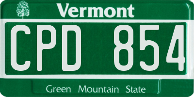 VT license plate CPD854
