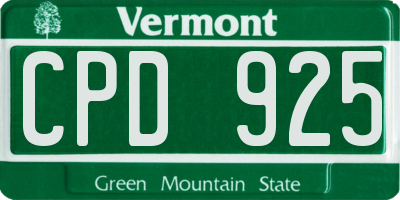 VT license plate CPD925
