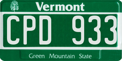VT license plate CPD933