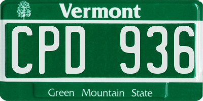 VT license plate CPD936