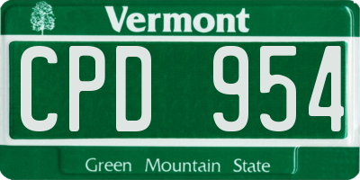 VT license plate CPD954