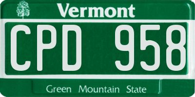 VT license plate CPD958