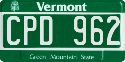 VT license plate CPD962