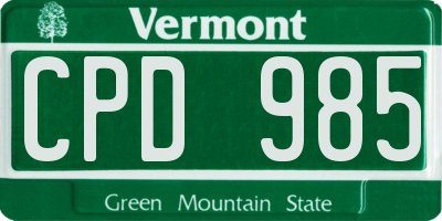VT license plate CPD985