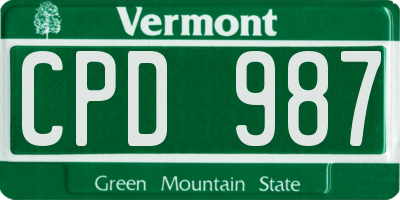 VT license plate CPD987