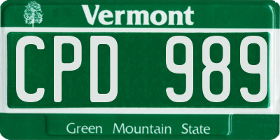 VT license plate CPD989