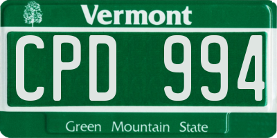 VT license plate CPD994