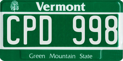 VT license plate CPD998