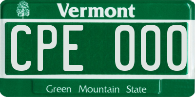 VT license plate CPE000