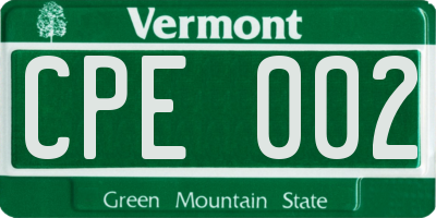 VT license plate CPE002