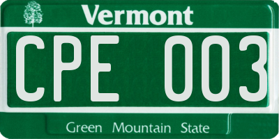 VT license plate CPE003