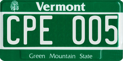 VT license plate CPE005