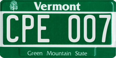 VT license plate CPE007