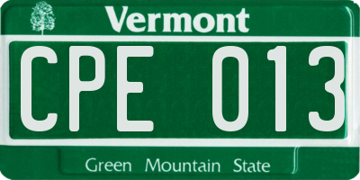 VT license plate CPE013
