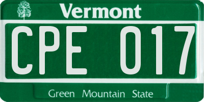 VT license plate CPE017