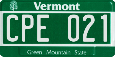 VT license plate CPE021