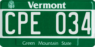 VT license plate CPE034