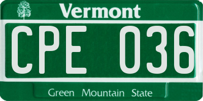 VT license plate CPE036