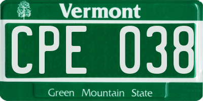VT license plate CPE038