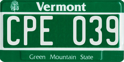 VT license plate CPE039