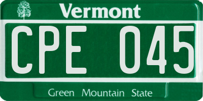 VT license plate CPE045