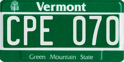 VT license plate CPE070