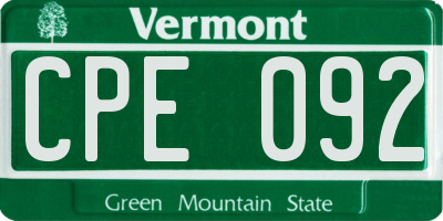 VT license plate CPE092