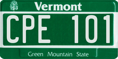 VT license plate CPE101