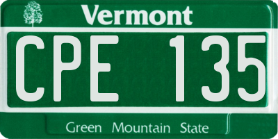 VT license plate CPE135