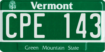 VT license plate CPE143