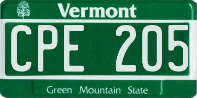 VT license plate CPE205