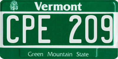 VT license plate CPE209
