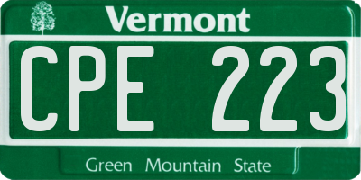 VT license plate CPE223