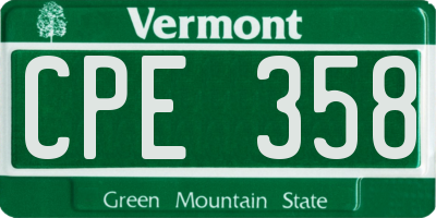 VT license plate CPE358