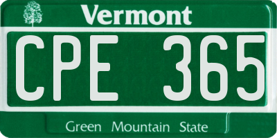 VT license plate CPE365