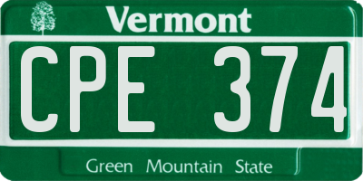VT license plate CPE374